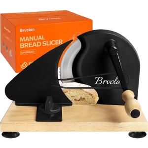 Brvclon Manual Bread Slicer Adjustable Thickness, Hand Crank Bread Slicer for Homemade Sourdough Bread with Scale Line & Suction Cup & Metal Guide,Quality Solid Wood Base & Gift-Level Packaging