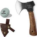 Hatchet, 8 Inches Small Hand Axe 1065 Manganese Steel and Beech Wood Handle with Leather Sheath