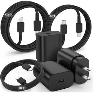 for Samsung Galaxy Super Fast Charging Cord Type C Charger, 25w Android Phone Charger Block & 3+6+10ft USBC to USB-C Cable for Galaxy S25/S24 S23 S22 S21 S20,Note 10 (Ultra/Plus),iPad Pro/Air/Mini