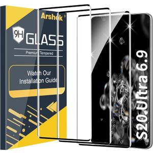 3 Pack Galaxy S20 Ultra Screen Protector, 9H Tempered Glass, Ultrasonic Fingerprint Support, 3D Curved,HD Clear Scratch Resistant for Samsung S20 Ultra Glass Screen Protector
