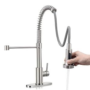 HGN Kitchen Faucet with Pull Down Sprayer, Commercial Single Handle Spring Kitchen Sink Faucets for Farmhouse Camper Laundry Utility Rv Wet Bar Sinks Brushed Nickel