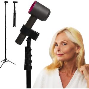 Hair Dryer Stand Heavy Duty 26-74 Inch Adjustable Blow Dryer Holder with Non-Slip Tripod and Universal Clip Hands Free for Frozen Shoulder, Arthritis, and Wrist Pain Relief