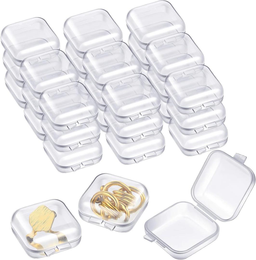 Chunful 100 Pack Mini Clear Plastic Jewelry Box Earring Organizers Small Storage Containers with Hinged Lid for Earrings Pearl Bracelets and Small Accessories