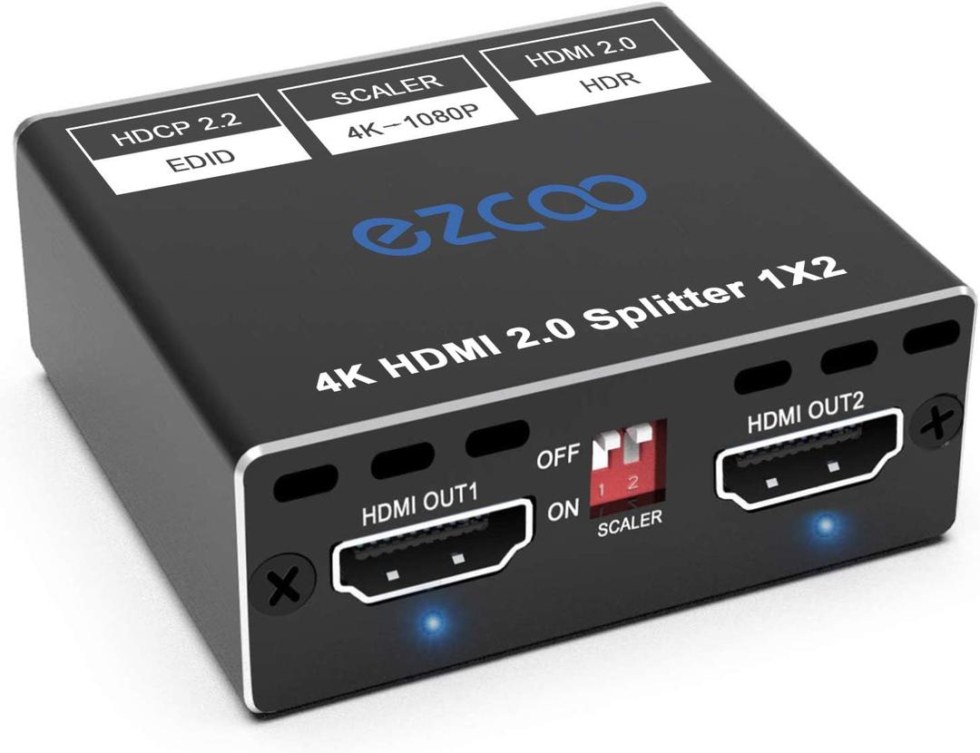 SP12H2 4K HDMI Splitter - 1x2 HDR, Dolby Vision Atmos, Down Scaler, 4K 1080P Sync, 4:4:4, HDCP2.2, EDID 4K5.1/4K7.1/Copy, For Game, Xbox, PS5, Roku