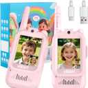 Kids Video Walkie Talkies for Age 3-12Rechargeable Radios with Screen, Voice Changer, Long Range - Christmas Birthday Gifts for Girls (Pink+Pink)