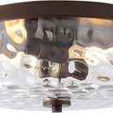 Hammered Glass Oil Rubbed Bronze Flush Mount Ceiling Light,2-Lights Modern Farmhouse Ceiling Lighting Fixture for Kitchen Hallway Bedroom,Indoor Antique Foyer Light