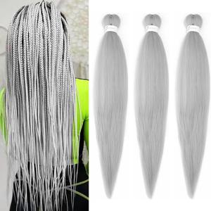 Pre Stretched Braiding Hair Extensions 3 Packs 36 Inch Gray Braiding Hair Synthetic Braids Hair Extension for Women Hot Water Setting(36Inch,Gray)