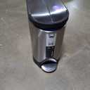 simplehuman 10 Liter / 2.6 Gallon Butterfly Lid Bathroom Step Trash Can, Brushed Stainless Steel with Black Trim