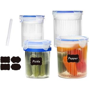 Pickle Jar with Strainer, Pickle Container with Strainer Jalapeno Container Pickle Storage Containers 4 Pack (24 oz & 45 oz)