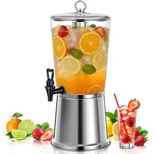 Beverage Dispenser With Stand, Stainless Steel Drink Dispenser for Parties, 2 Gallons drink dispenser with Ice Core & Spigot, Clear Acrylic Water Juice Jug for Home, Buffet, Weddings & Outdoor Events