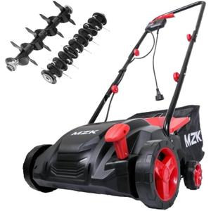MZK 13-inch 2-in-1 Electric Dethatcher and Scarifier w/Removeable 4-Position Height Adjustment,Lawn dethatcher w/8-Gallon Thatch Collection Bag,Keep Lawn Health (Red)