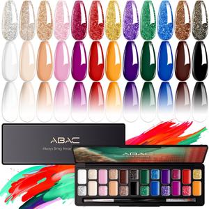 ABAC 24 Color Solid Gel Nail Polish,Ombre Gel Nail Polish,Pat Paint Nail Gel HemaFree NoSpill Formula w/Pro Brush Christmas NYE Party Nails,DIY Gift Set ClumpFree Shimmer