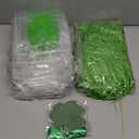 Bulyoou 50 Pcs St. Patrick's Day Clear Gift Bag with Raffia Lucky Clover Tag PVC Plastic Shamrock Party Favors Goodie Bag with Handle Clover Irish Gift Wrap Set for Party Supplies