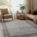 6x9 Washable Non-Slip Area Rug for Living Room, Dining Room, Bedroom Home Office-Vintage Farmhouse Soft Non-Shedding Distressed Low Pile Area Rug (Beige and Blue,6x9)
