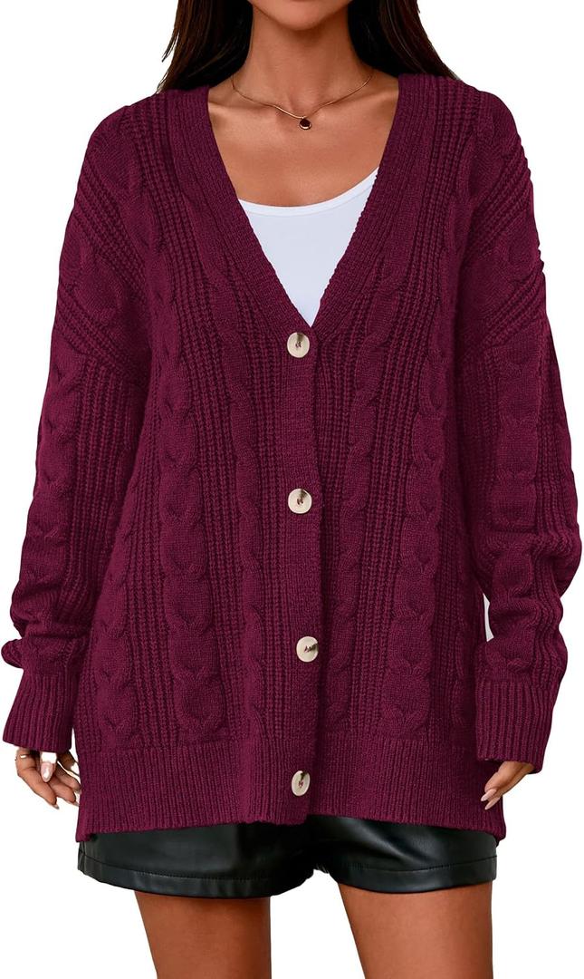 PRETTYGARDEN Womens Chunky Cardigan Sweaters 2025 Fall Oversized Cable Knit Long Sleeve Open Front Cardigans Winter Clothing (Red, S)