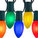 Vintage C9 LED Christmas Lights Outdoor, 100 Feet C9 String Lights with 100 Colored Shatterproof Bulbs, Connectable Waterproof Lights for Holiday Party Roofline Backyard Garden Patio, Green Wire (Multicolor)