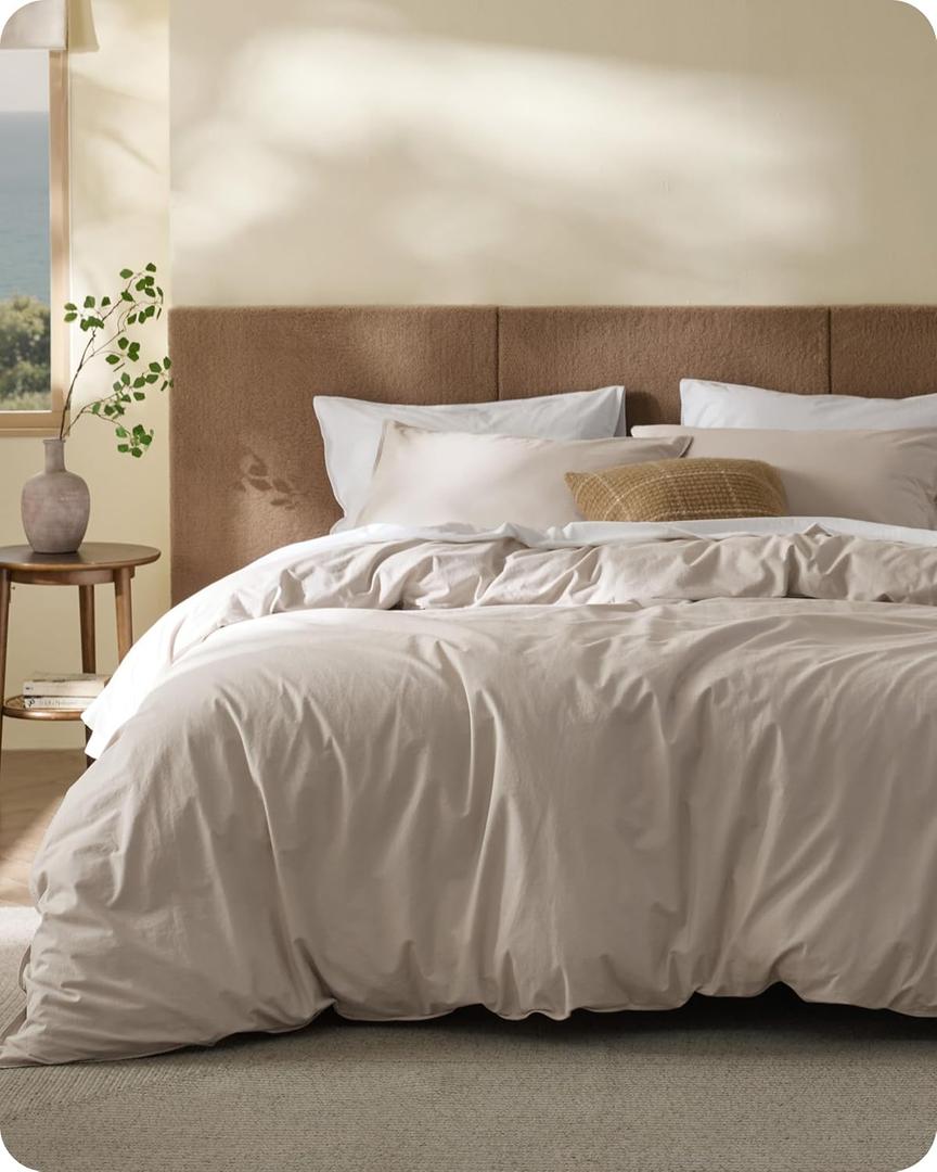 Bedsure Cotton Duvet Cover Oversized King - Luxury Slub Weave 100% Cotton Duvet Cover Set, PureWoven Bedding Set with a Linen Like Textured, Easy Change, Natural Linen, 120" x 98"