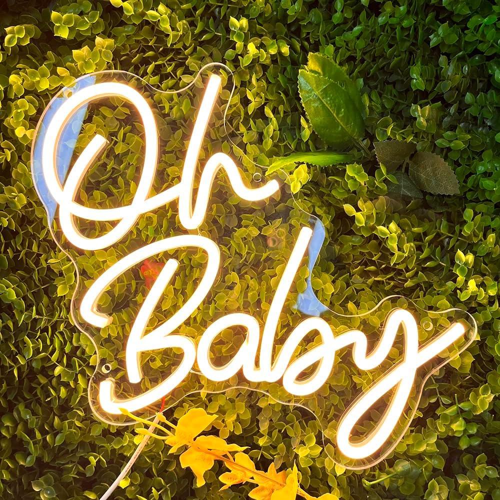 Oh Baby Neon Signs for Wall Decor USB Powered Oh Baby LED Sign for Baby Shower Decor Birthday Party Gender Reveal Christening Day Decor Baby Sign for 1st Birthday Backdrop (Warm White-02)