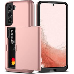 Nvollnoe for Samsung S22 Case with Card Holder 5G 6.1 inch Slim Dual Layer Heavy Duty Protective for Galaxy S22 Case Hidden Card Slot Wallet Case for Samsung S22 (Rose Gold)