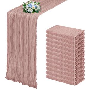 12 Pack Dusty Pink Cheesecloth Table Runner 17x108 Inch Semi Sheer Boho Gauze Cheese Cloth Fabric Table Runners, for Wedding Party Baby Shower Birthday Home Decor Garden Farmhouse