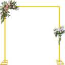 8FT Wedding Arch Backdrop Stand, Gold Square Back Drop Adjustable Stand Metal Arch Heavy Duty Backdrop Stand Kit Frame for Party Wedding Birthday Photobooth Decorations