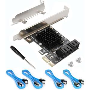 SATA Card PCIE 3.0, 4 Port with 4 Cables, Controller Expansion Card with Low Profile Bracket, Non-Raid, Boot as System Disk, Support 4 SATA 3.0 Devices