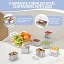 Snackle Box Container with 8 Removable Stainless Steel Containers Clear Divided Serving Snack Tray with Lid & Handle Leak-Proof for Wet/Dry Food Perfect for Parties, Travel, Office