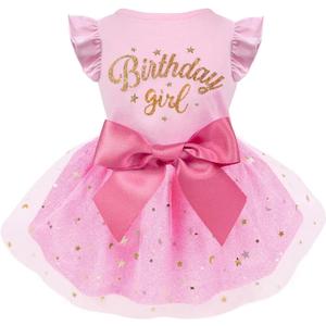 Dog Birthday Dress Tulle with Big Bowknot Princess Dog Cat Birthday Outfit Girls Doggie Dresses Clothes for Dogs and Cats Pink, M