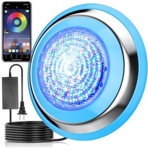 Pool Light 12V RGB Swimming Underwater Pool Lights with APP Control IP68 Waterproof Dimmable Built-in Transformer Submersible LED Pool Lights for Aboveground Inground Swimming Pool(16.4ft Cord)