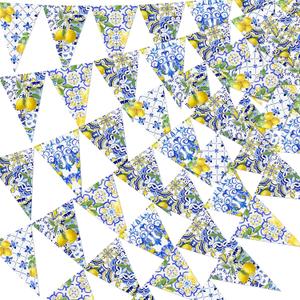 6PCS Lemon Party Decorations Mediterranean Pennant Garlands: Blue Tiles and Yellow Lemonade Stand Banners for Amalfi Coast, Bridal Shower, Birthday, Wedding, Italian Summer Themed Decor