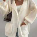 SHEWIN Women Open Front Knit Sweater Oversized Cardigan with Pocket (Pink, S)