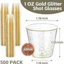 Byvivace 500Counts 1OZ. Disposable Shot Glasses Hard Plastic Shot Cups Gold Glitter Mini Shot Glasses for Tequila, Jello Shots, Liquor, 1Ounce Small Cup for Sauce, Dips, Shot Cups for Party