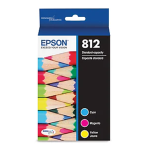 Epson T812 Cyan/Magenta/Yellow Standard Yield Ink Cartridge, 3/Pack