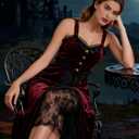 Women Vintage Floral Print Goth Dress Sleeveless Backless Layered Mesh Ruffle Midi Gothic Halloween Dresses (M)