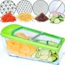 LHS Mandoline Slicer, 4 Sharp Stainless Steel Blades with Food Storage Container  Kitchen Tools for Cheese, Chocolate, Vegetables& Fruits - Dishwasher Safe (Green)