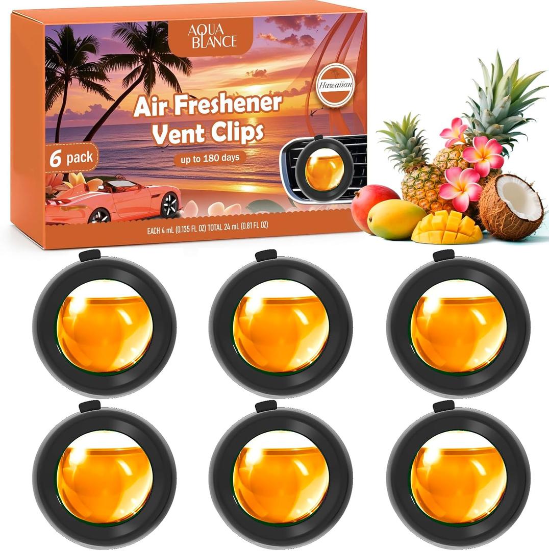Car Air Freshener Vent Clips, Hawaiian Scent, 6 Pack, Long Lasting Scent Up to 180 Days