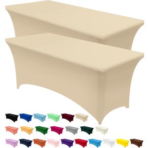 Utopia Kitchen Spandex Tablecloth 2 Pack [6FT, Champagne] Tight, Fitted, Washable and Wrinkle Resistant Stretch Table Cloth Rectangle Cover for Trade Show, Weddings & Parties [72Lx30Wx30H Inch]