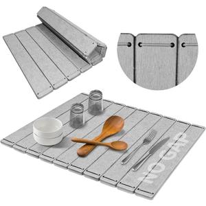 Stone Drying Mat for Kitchen Counter, Upgraded Seamless Dish Drying Mat - Foldable Stone Dish Mat, Diatomaceous Earth Kitchen Drying Mat for Any Countertop (Gray, 22"X16")