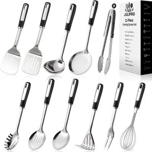 Stainless Steel Kitchen Utensil Set Premium Thickened Cooking Utensils Set, Silver Kitchen Tools Set for Cooking, Dishwasher Safe Kitchen Tool Set