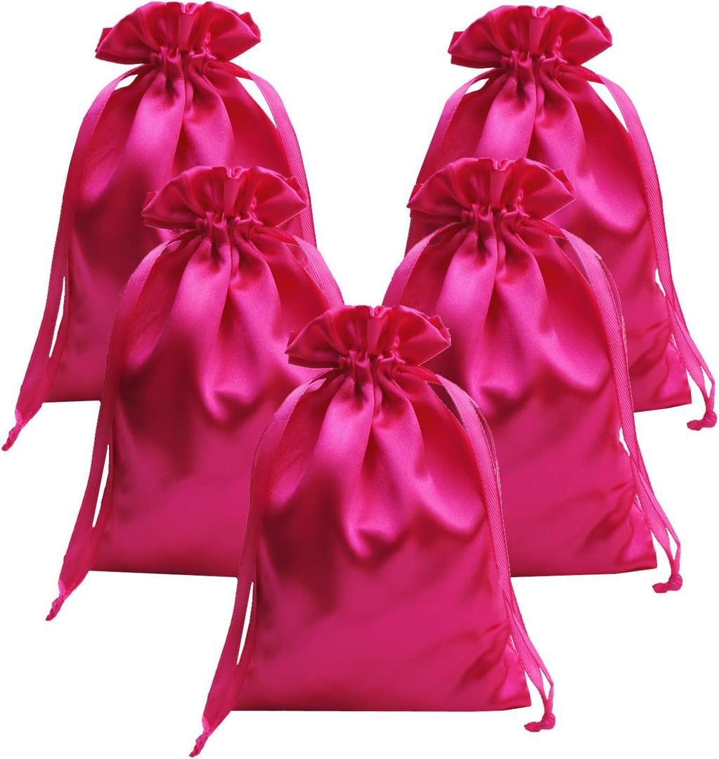 35 PCS 5" x 7" Satin Drawstring Gift Bags - Wedding Favor Bags - Jewelry Pouches - Fabric Candy Bags for Valentine's Day, Birthday (Hot Pink)