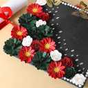 MotiMind 39 Pcs Graduation Cap Decorations Kit Including 25 Rose Heads Paper Flowers 12 3D Gold Butterfly Stickers 1 Self Adhesive Pearl 1 Rhinestones Stickers for DIY Graduation Cap(Red and Green)