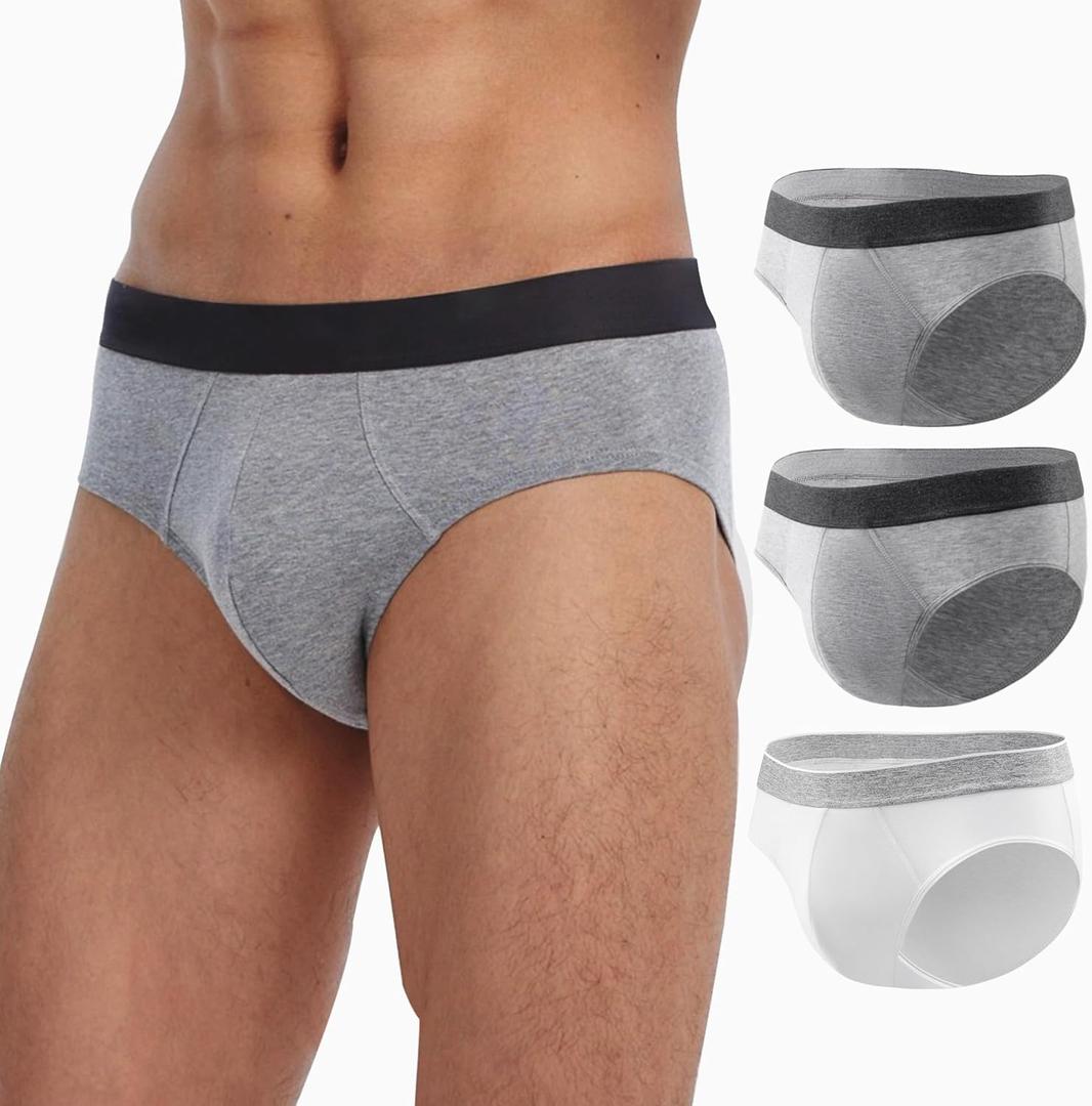 BATTEWA Mens Incontinence Underwear Washable Leak Proof Incontinence Underwear for Men Reusable Urine Absorbent Brief (3XL,2Gray, 1White, 3 Pack)
