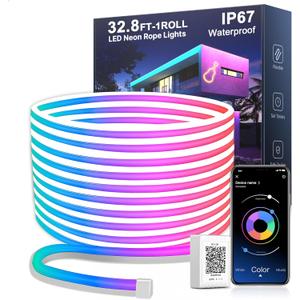 Nexillumi 32.8FT Neon LED Rope Lights IP67 Waterproof LED Lights for Bedroom Flexible LED Light Strip with Remote and APP Control RGB Lighting Strip for Indoors Outdoors Bedroom Room Home Decor