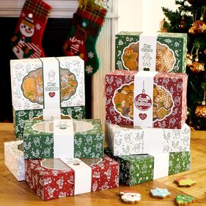 JOYIN 12PCS Christmas Cookie Boxes for Gift Giving, 8.5" x 5.75" x 2.75" Xmas Holiday Bakery Treat Boxes with Window, 4 Design Cookie Containers Box for Baked Goods, Cupcake, Pastry, Candy