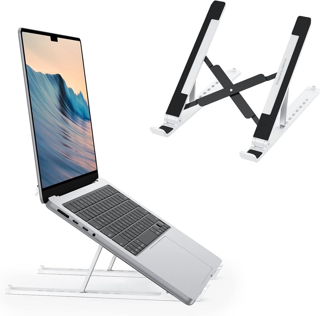 OMOTON Portable Laptop Stand, Laptop Stand for Desk Ergonomic 7-Levels Angles Adjustable Computer Stand, ABS Laptop Riser Holder Compatible with All Laptops and iPad(10-15.6") (White)