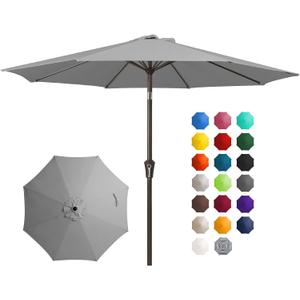 JEAREY 10FT Outdoor Patio Umbrella Outdoor Table Umbrella with Push Button Tilt and Crank, Market Umbrella 8 Sturdy Ribs UV Protection Waterproof for Pool, Garden (Light Gray)
