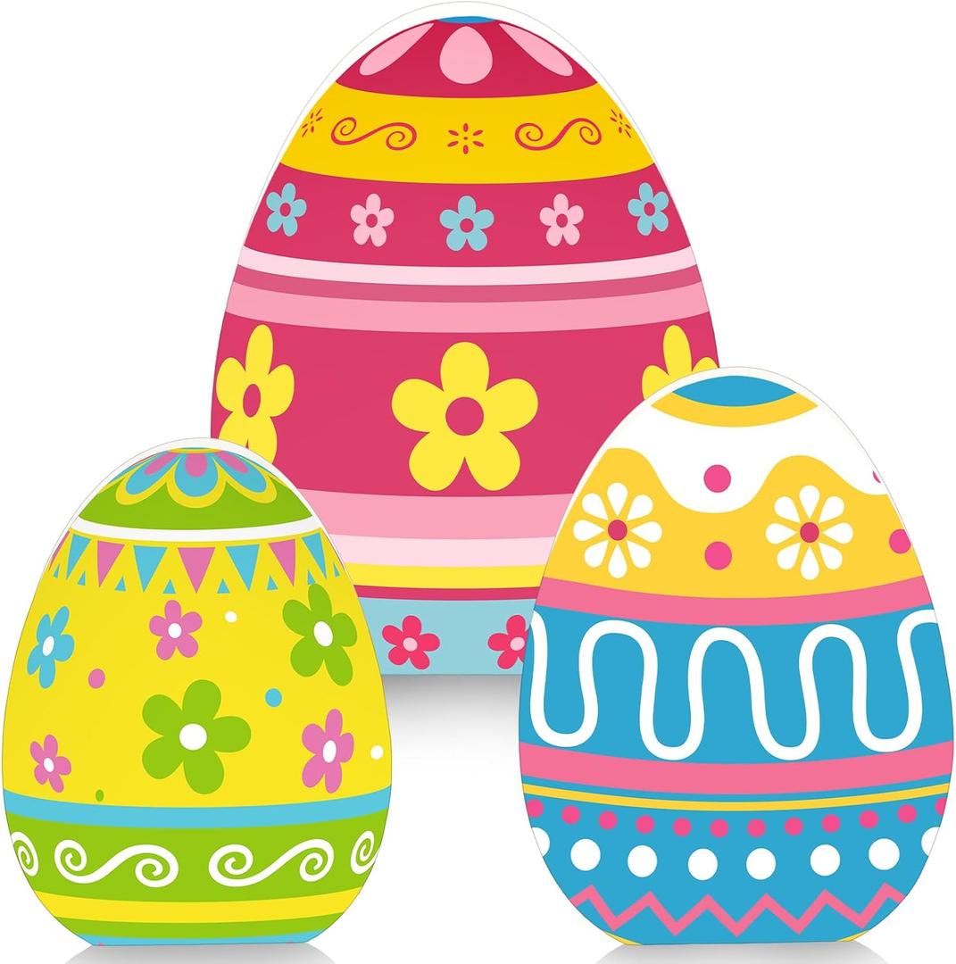 Threan 3 Pcs Easter Table Decoration Easter Egg Table Wooden Signs Spring Egg Wood Tabletop Centerpiece Decorations for Home Dining Room Party Office Decor