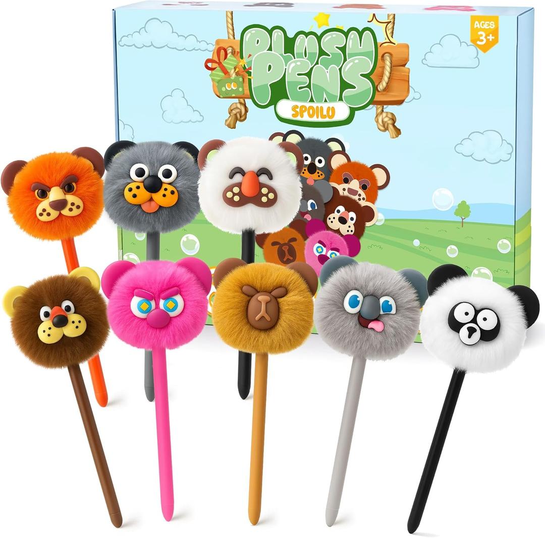 8 pcs Cute Pens for Kids - Fun Pens, Fluffy Pom Pom Pen for Party Favors, Carnival Prizes, Treasure Chest for Kids Prizes and Tween Girls Gifts, End of Year Student Gifts