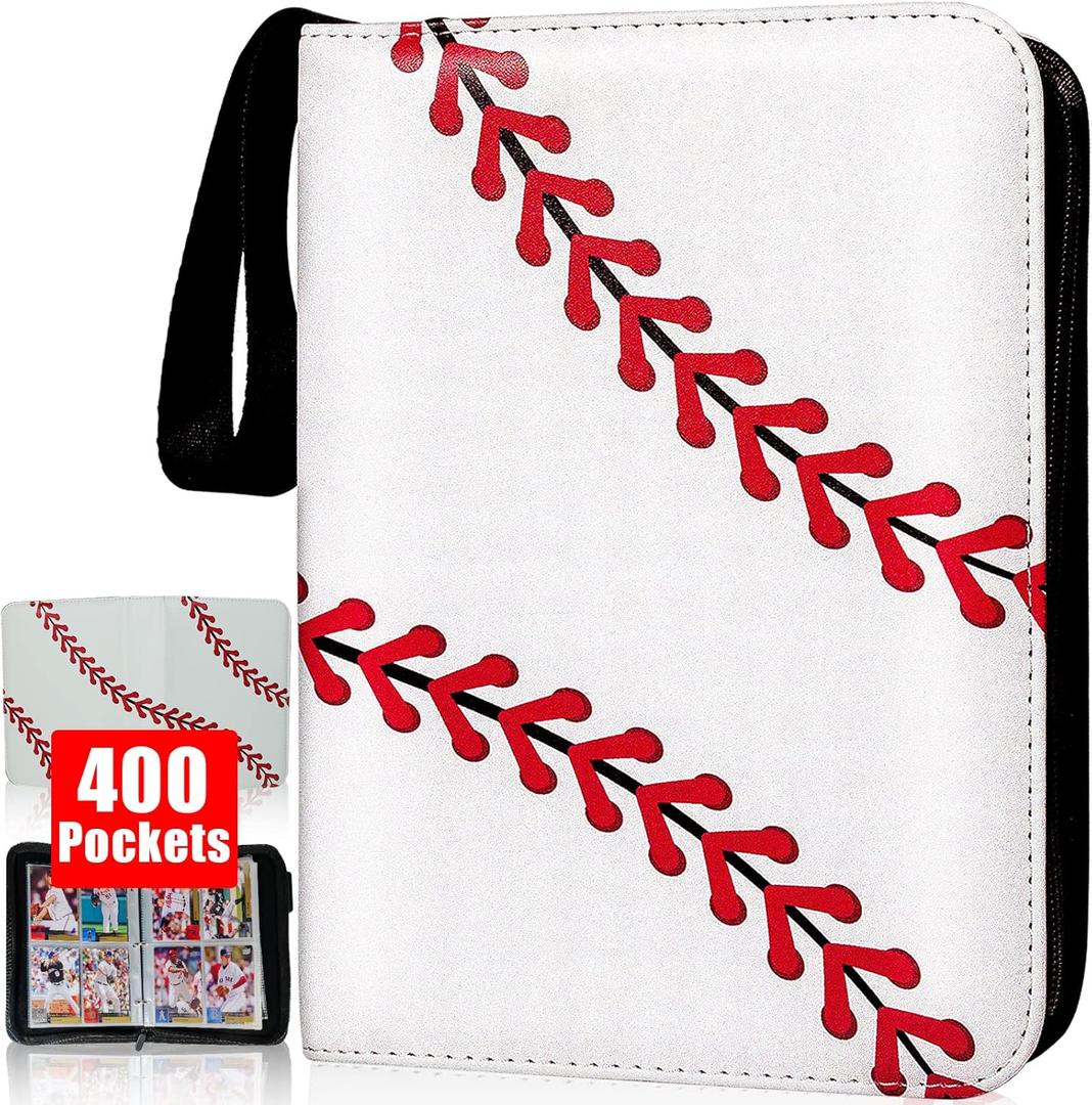 Baseball Gifts Cards Binder with Sleeves  4 Pocket, Double Sided, 50 Removable Sleeves, Collectible 400 Cards  Zip Trading Card Collection/Collector Albums/Folder for MTG, TCG, Sport Cards