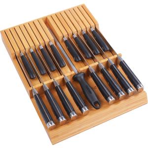Utoplike In-drawer Knife Block Bamboo Kitchen Knife Drawer Organizer,Large handle Steak knife Holder without Knives, fit for 16 knives and 1 Sharpening Steel